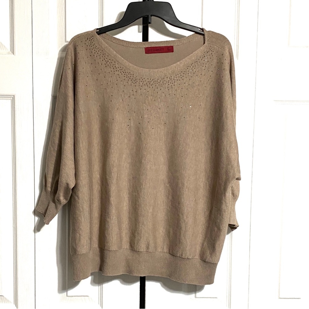 Love Scarlett tan & bling lightweight knit sweater size 2X